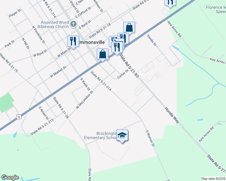 map of restaurants, bars, coffee shops, grocery stores, and more near 507 State Road S-21-214 in Timmonsville