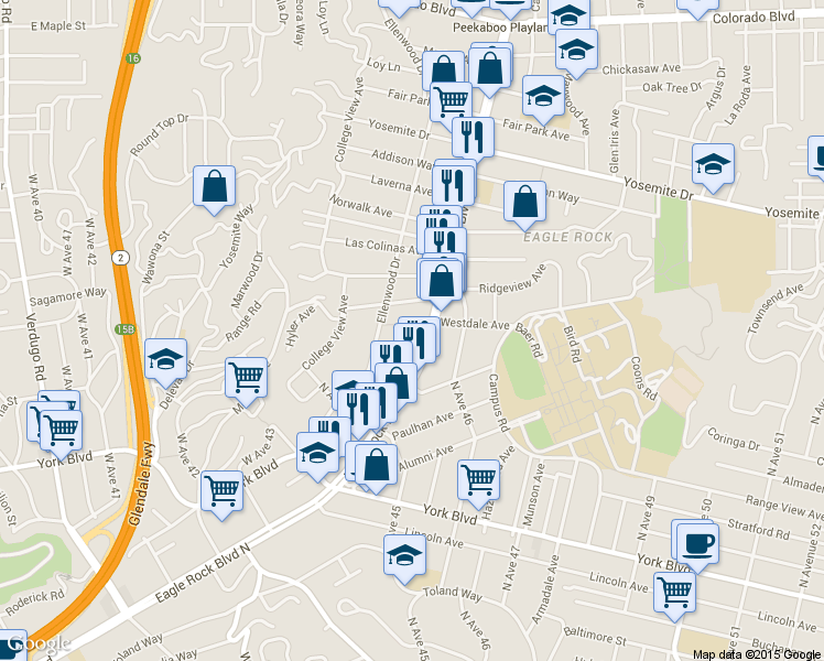 map of restaurants, bars, coffee shops, grocery stores, and more near 4411 Westdale Avenue in Los Angeles
