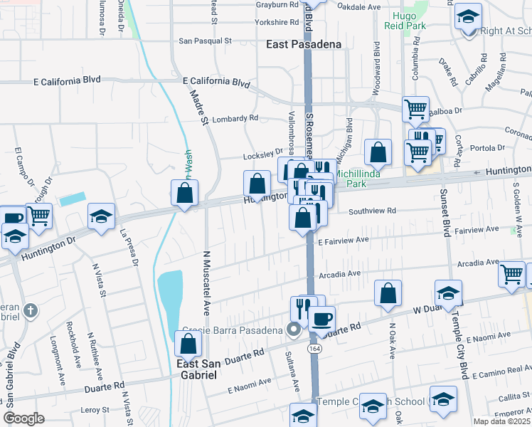 map of restaurants, bars, coffee shops, grocery stores, and more near 7246 North Lotus Avenue in San Gabriel