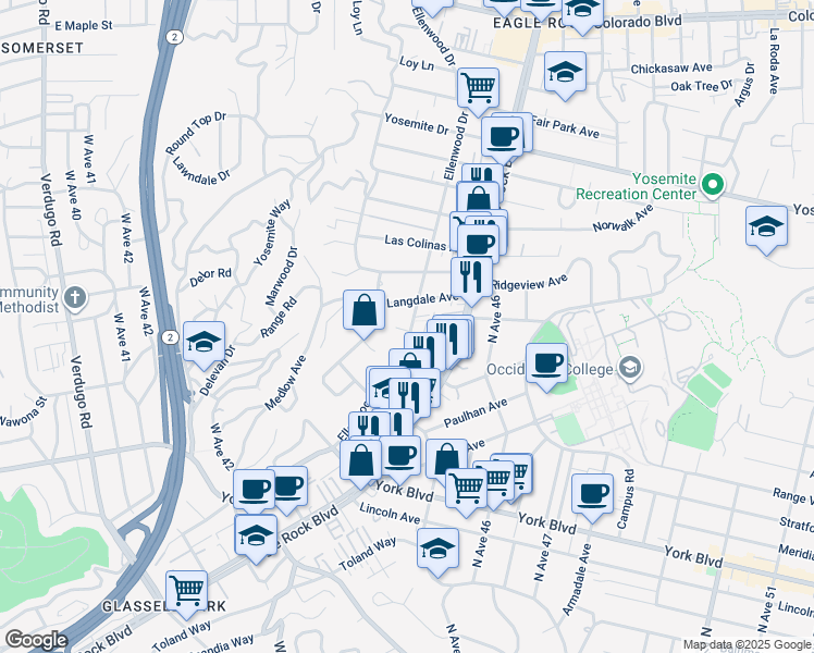 map of restaurants, bars, coffee shops, grocery stores, and more near 4609 Ellenwood Drive in Los Angeles
