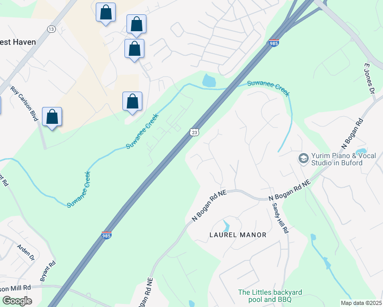 map of restaurants, bars, coffee shops, grocery stores, and more near 4659 Silver Meadow Dr in Buford