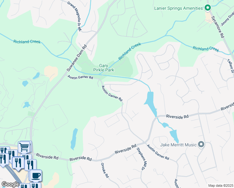 map of restaurants, bars, coffee shops, grocery stores, and more near 6096 Barker Landing Northeast in Sugar Hill