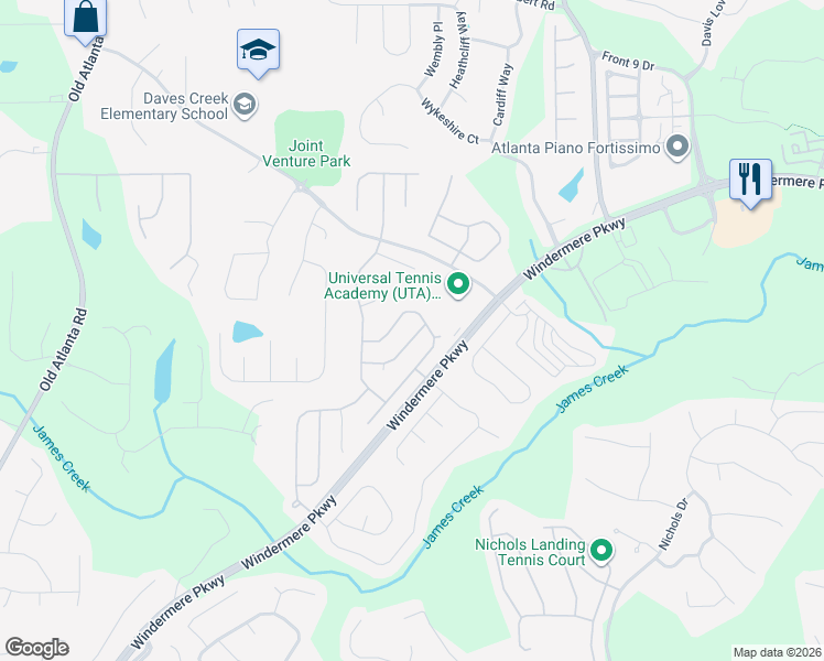map of restaurants, bars, coffee shops, grocery stores, and more near 4430 Hedgewood Dr in Cumming