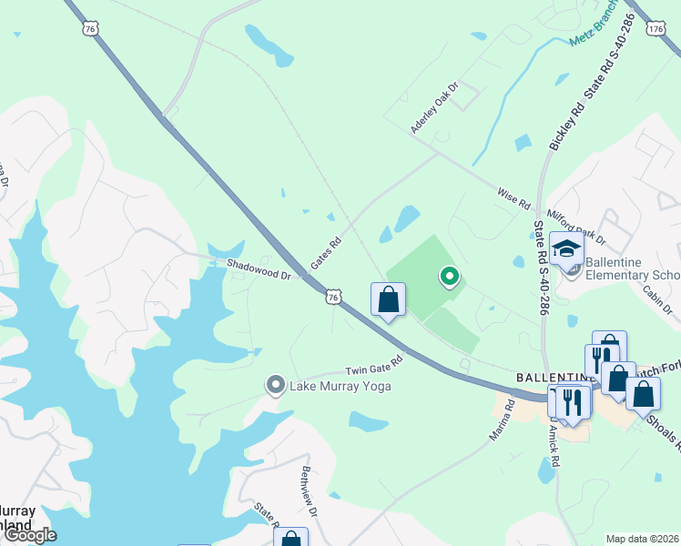 map of restaurants, bars, coffee shops, grocery stores, and more near 1016 Gates Road in Irmo
