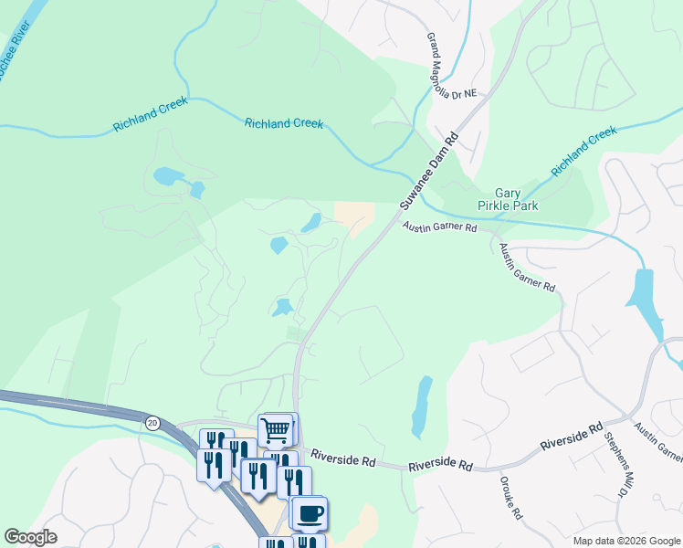 map of restaurants, bars, coffee shops, grocery stores, and more near 6158 Suwanee Dam Road in Sugar Hill