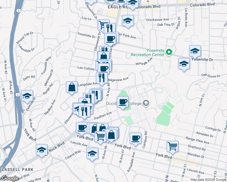 map of restaurants, bars, coffee shops, grocery stores, and more near 4619 Westdale Avenue in Los Angeles