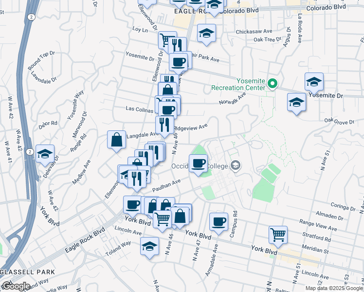 map of restaurants, bars, coffee shops, grocery stores, and more near 4619 Westdale Avenue in Los Angeles
