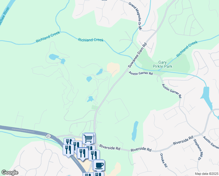 map of restaurants, bars, coffee shops, grocery stores, and more near 6158 Suwanee Dam Road in Sugar Hill