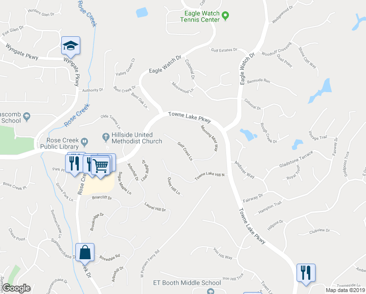 map of restaurants, bars, coffee shops, grocery stores, and more near 3016 Golf Crest Lane in Woodstock