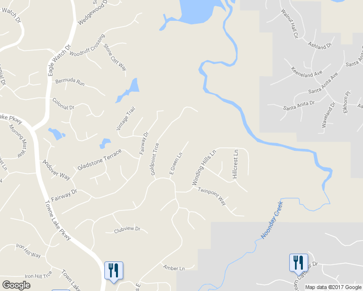 map of restaurants, bars, coffee shops, grocery stores, and more near 721 East Green Lane in Woodstock