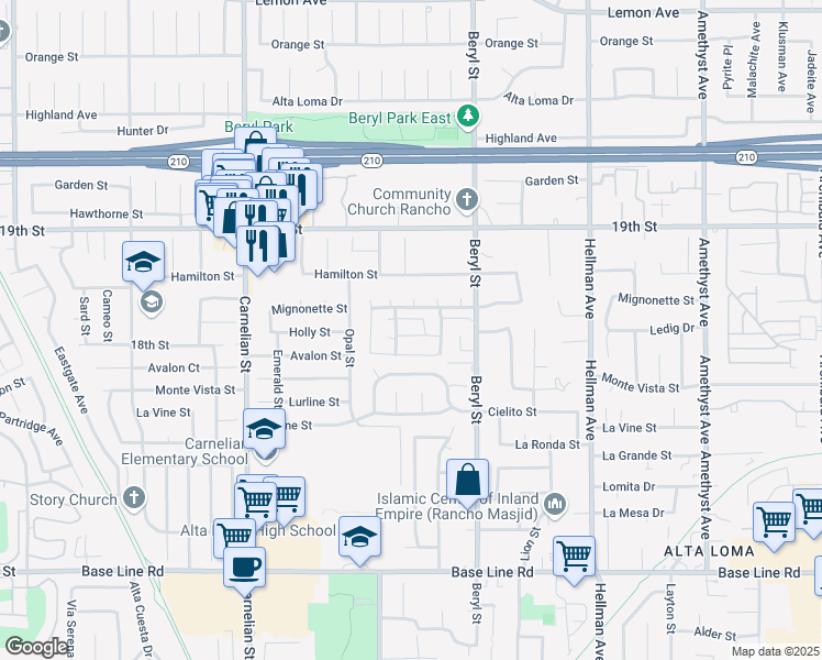 map of restaurants, bars, coffee shops, grocery stores, and more near 8985 Sage Drive in Rancho Cucamonga