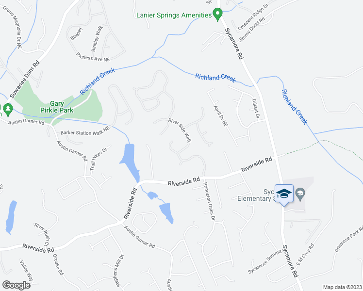 map of restaurants, bars, coffee shops, grocery stores, and more near 5642 Riverside Walk Drive Northeast in Buford