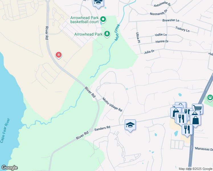 map of restaurants, bars, coffee shops, grocery stores, and more near 6325 Motts Village Road in Wilmington