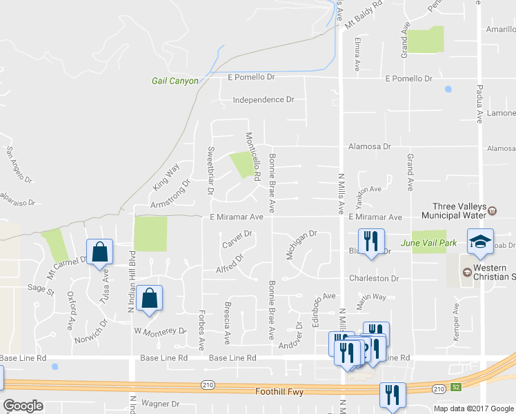map of restaurants, bars, coffee shops, grocery stores, and more near 252 Cerritos Court in Claremont