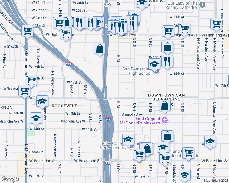 map of restaurants, bars, coffee shops, grocery stores, and more near 821 West Trenton Street in San Bernardino