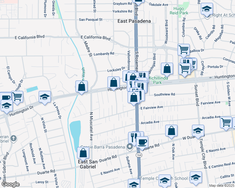 map of restaurants, bars, coffee shops, grocery stores, and more near 7246 North Lotus Avenue in San Gabriel