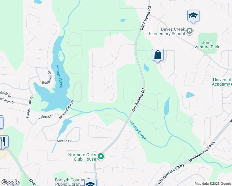 map of restaurants, bars, coffee shops, grocery stores, and more near 2435 Tillery Lane in Cumming