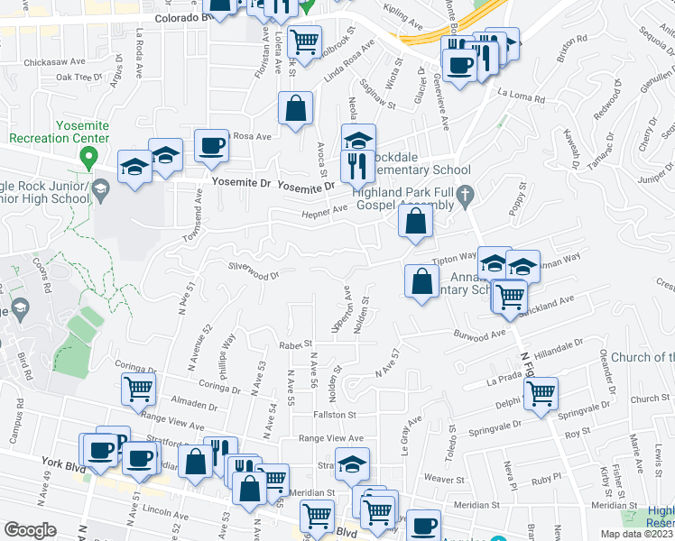 map of restaurants, bars, coffee shops, grocery stores, and more near 1911 Upperton Avenue in Los Angeles