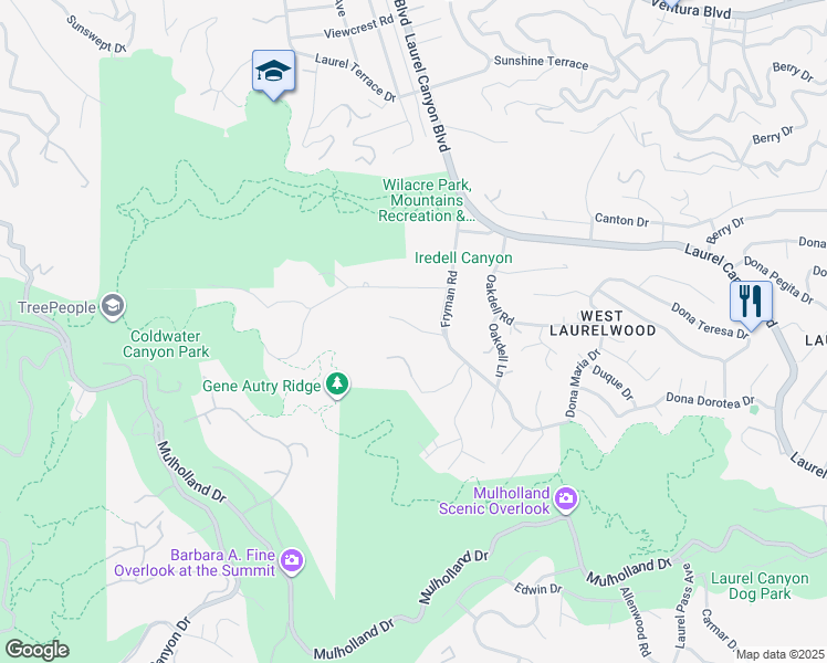 map of restaurants, bars, coffee shops, grocery stores, and more near 11930 Briarvale Lane in Los Angeles