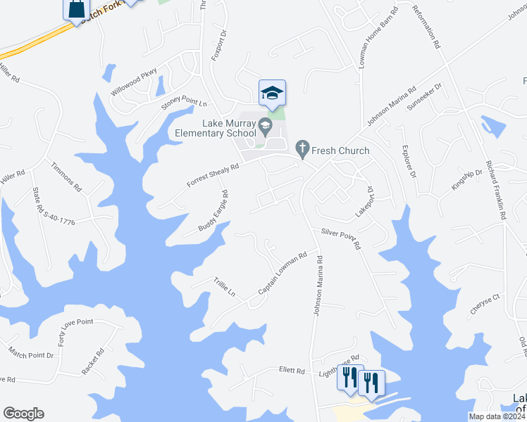 map of restaurants, bars, coffee shops, grocery stores, and more near 318 Lanyard Lane in Chapin