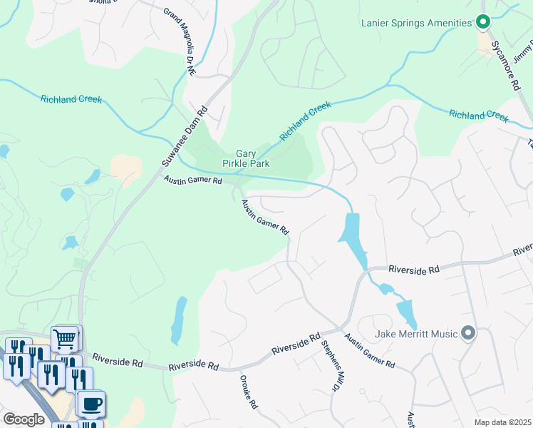 map of restaurants, bars, coffee shops, grocery stores, and more near 6096 Barker Landing Northeast in Sugar Hill