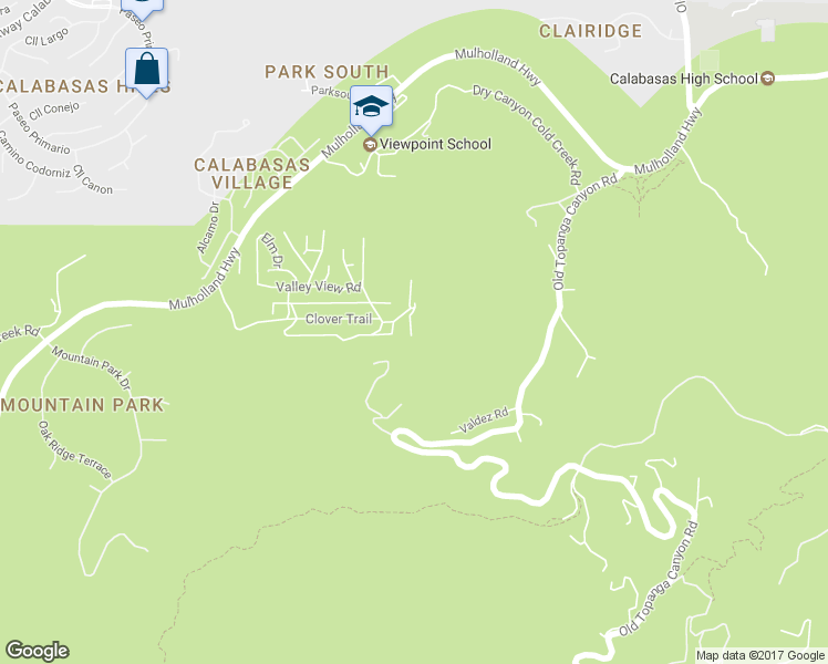 map of restaurants, bars, coffee shops, grocery stores, and more near 3410 Ivy Trail in Calabasas