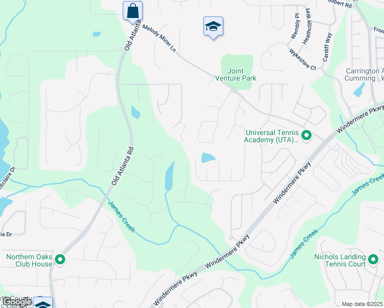 map of restaurants, bars, coffee shops, grocery stores, and more near 4455 Griffin Trail Way in Cumming
