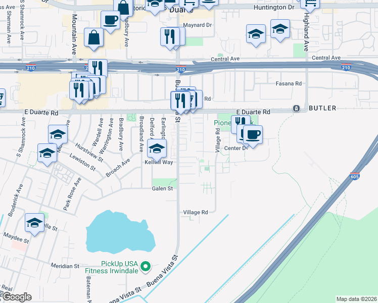 map of restaurants, bars, coffee shops, grocery stores, and more near 1950 Citrus Ln in Duarte