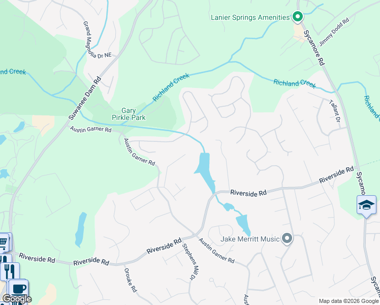map of restaurants, bars, coffee shops, grocery stores, and more near 6165 Trail Hikes Drive in Sugar Hill