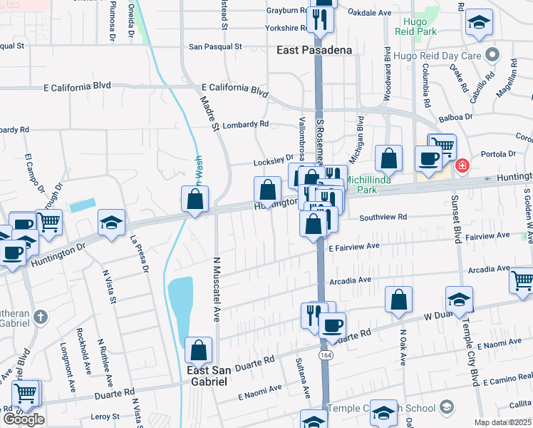 map of restaurants, bars, coffee shops, grocery stores, and more near 7190 Mayesdale Avenue in San Gabriel