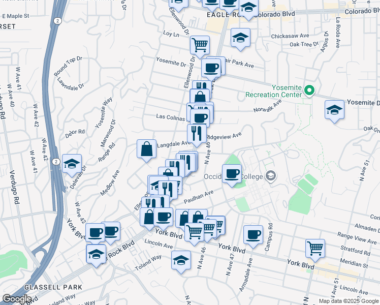 map of restaurants, bars, coffee shops, grocery stores, and more near 4405 Westdale Avenue in Los Angeles
