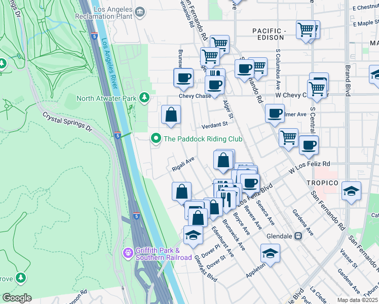 map of restaurants, bars, coffee shops, grocery stores, and more near 4226 Brunswick Avenue in Los Angeles