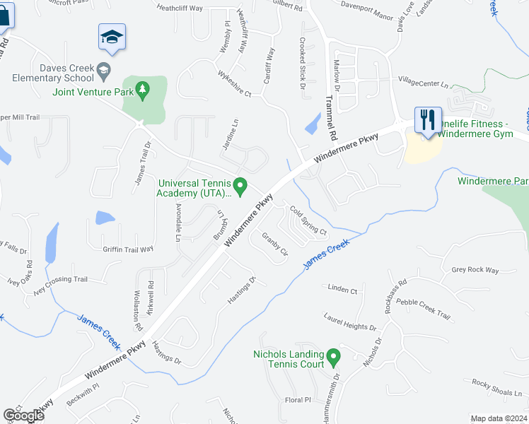 map of restaurants, bars, coffee shops, grocery stores, and more near 4140 Granby Circle in Cumming