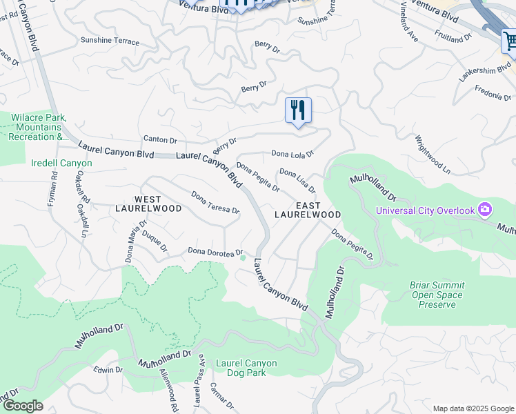 map of restaurants, bars, coffee shops, grocery stores, and more near 3114 Streamview Lane in Los Angeles