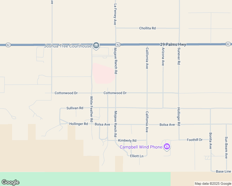 map of restaurants, bars, coffee shops, grocery stores, and more near 5737 Mojave Ranch Road in Joshua Tree
