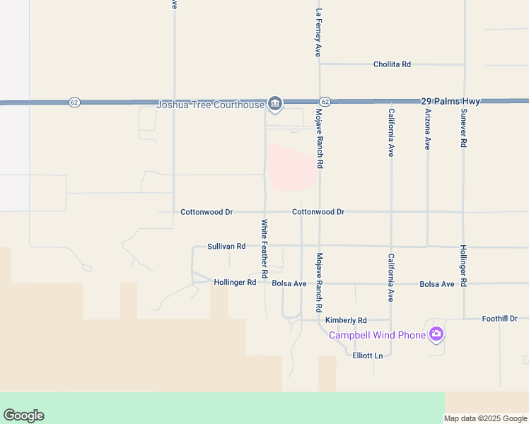 map of restaurants, bars, coffee shops, grocery stores, and more near Cottonwood Drive in Joshua Tree