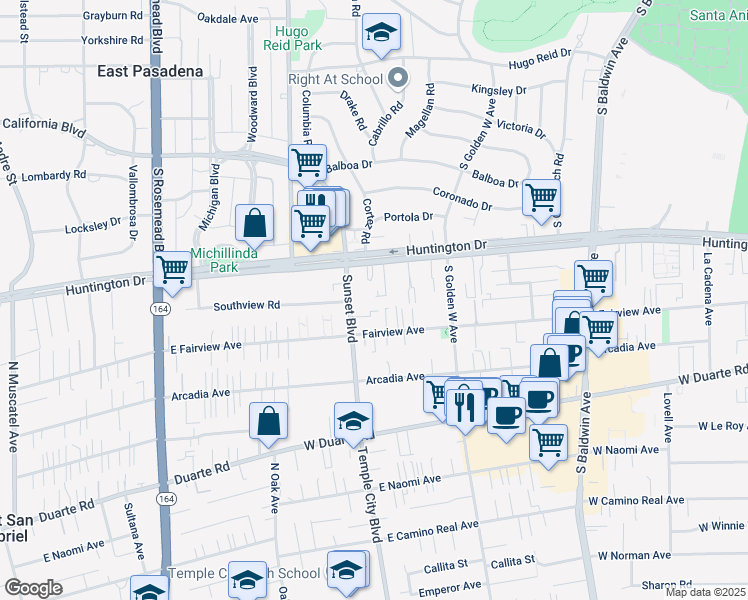 map of restaurants, bars, coffee shops, grocery stores, and more near 1026 West Huntington Drive in Arcadia
