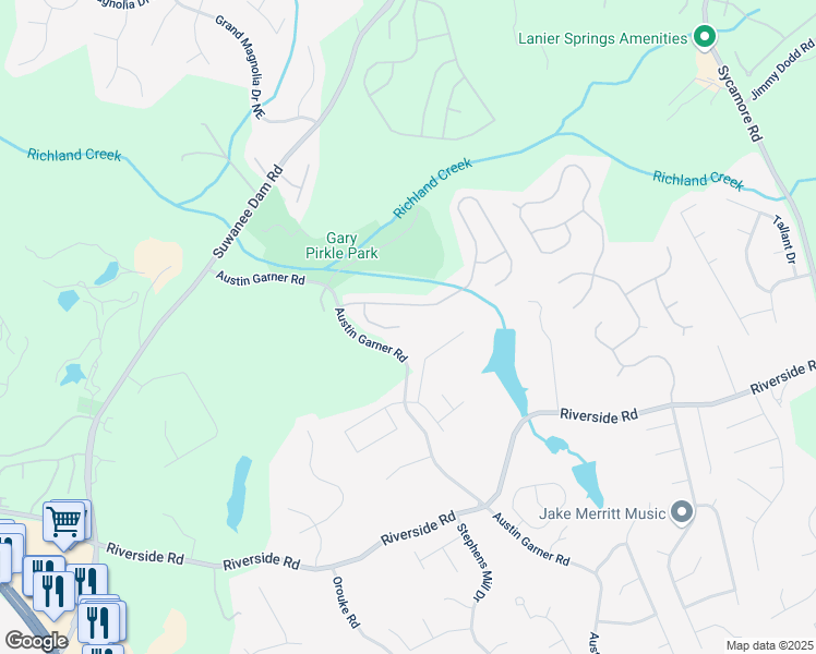 map of restaurants, bars, coffee shops, grocery stores, and more near 6025 Barker Landing Northeast in Sugar Hill