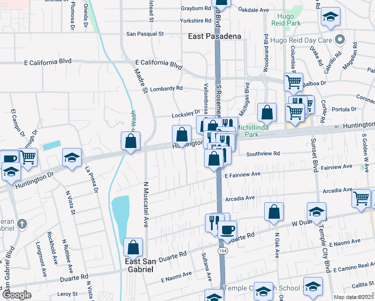 map of restaurants, bars, coffee shops, grocery stores, and more near 7246 North Lotus Avenue in San Gabriel