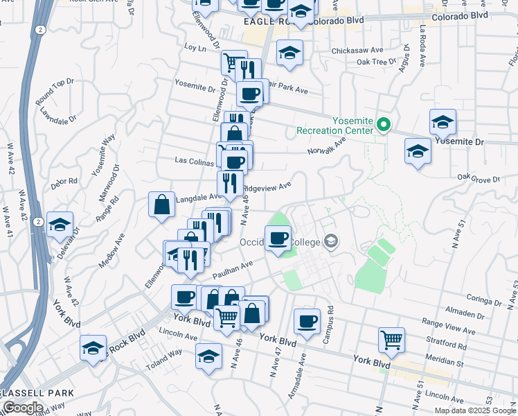 map of restaurants, bars, coffee shops, grocery stores, and more near 4619 Westdale Avenue in Los Angeles