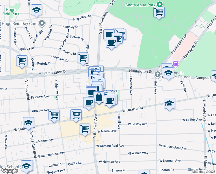 map of restaurants, bars, coffee shops, grocery stores, and more near 637 Fairview Avenue in Arcadia