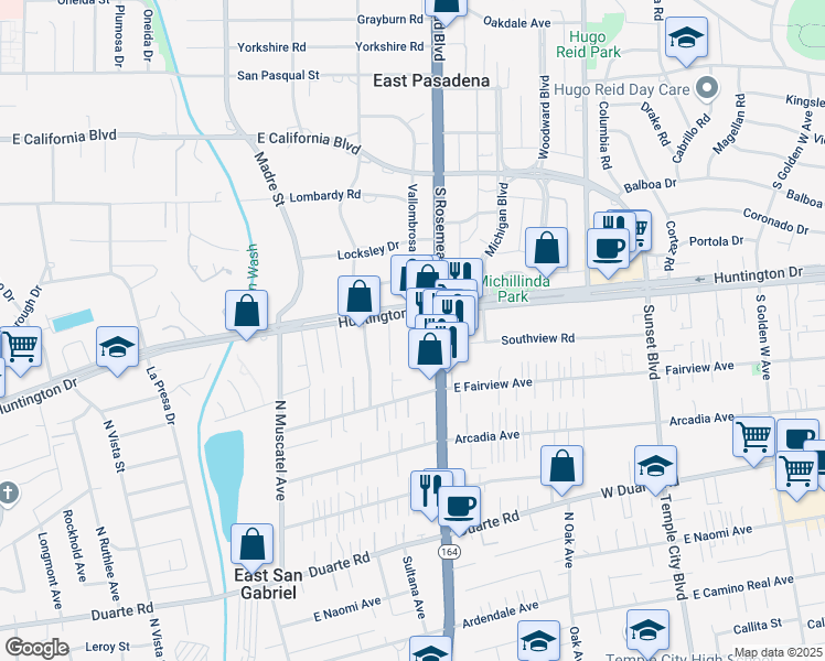 map of restaurants, bars, coffee shops, grocery stores, and more near 7279 Rosemead Boulevard in San Gabriel