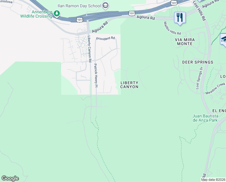 map of restaurants, bars, coffee shops, grocery stores, and more near 27326 Oak Summit Road in Agoura Hills