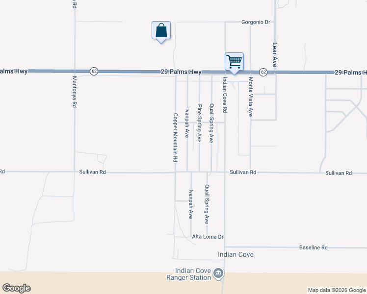 map of restaurants, bars, coffee shops, grocery stores, and more near 6788 Ivanpah Ave in Twentynine Palms