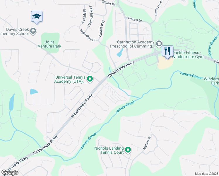 map of restaurants, bars, coffee shops, grocery stores, and more near 4230 Wildener Way in Cumming