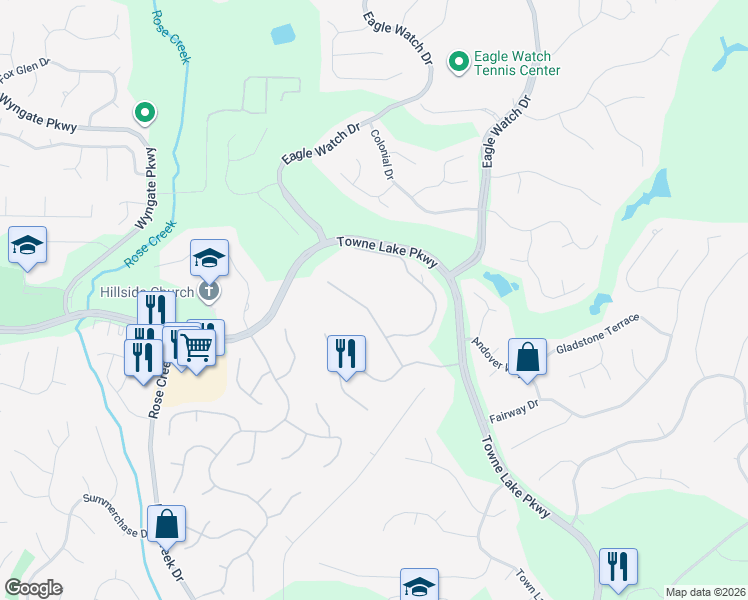 map of restaurants, bars, coffee shops, grocery stores, and more near 3016 Golf Crest Lane in Woodstock