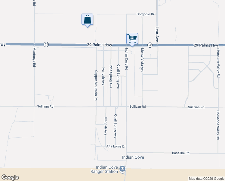 map of restaurants, bars, coffee shops, grocery stores, and more near 6795 Pine Spring Avenue in Twentynine Palms