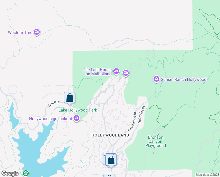 map of restaurants, bars, coffee shops, grocery stores, and more near 6150 Mulholland Highway in Los Angeles