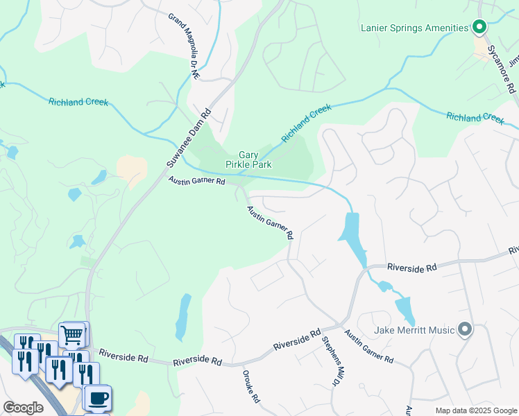 map of restaurants, bars, coffee shops, grocery stores, and more near 6096 Barker Landing Northeast in Sugar Hill