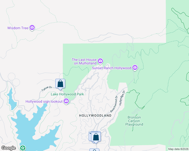 map of restaurants, bars, coffee shops, grocery stores, and more near 6150 Mulholland Highway in Los Angeles